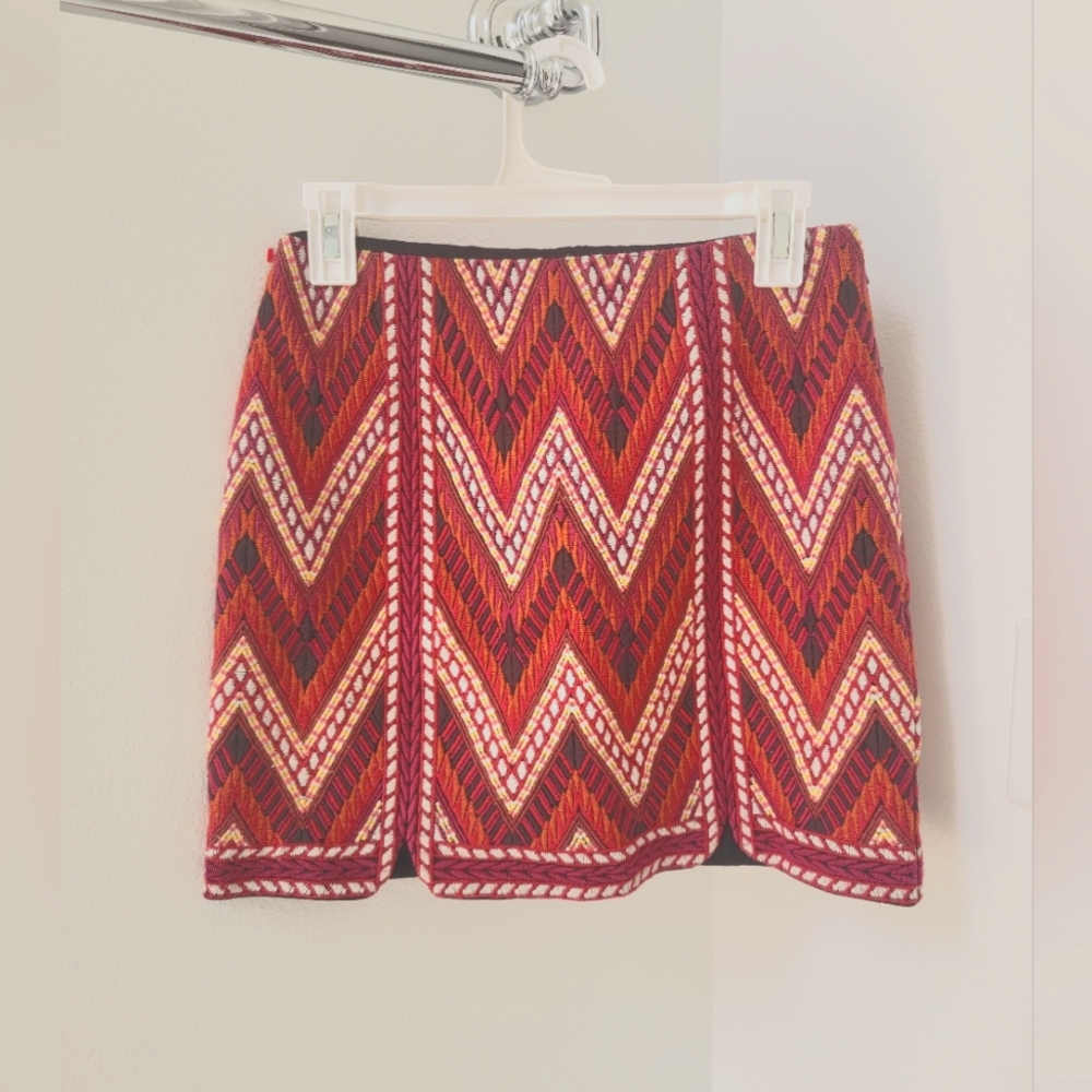 Free People Embroidered Mini Skirt Size 2 Festival Concert Red Pink Black